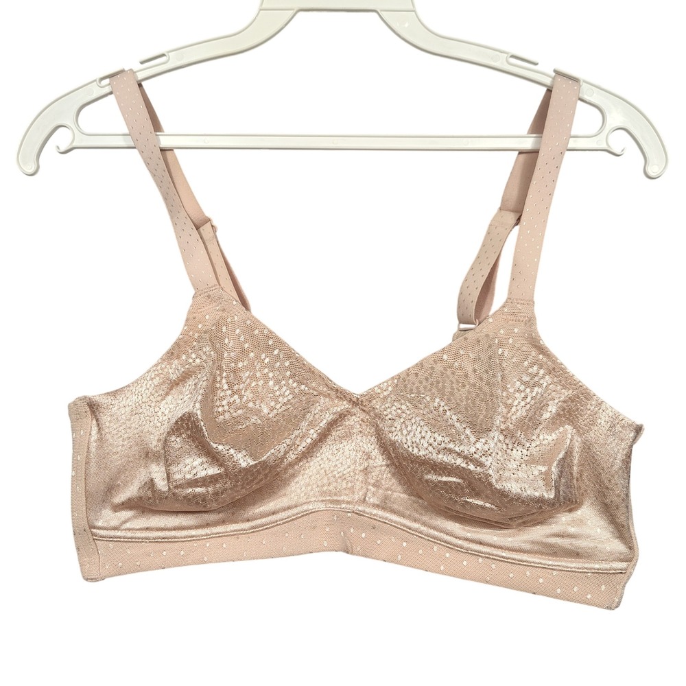 Wacoal Wireless Bra Womens 34D Lace Polka Dot Champagne Beige 852303